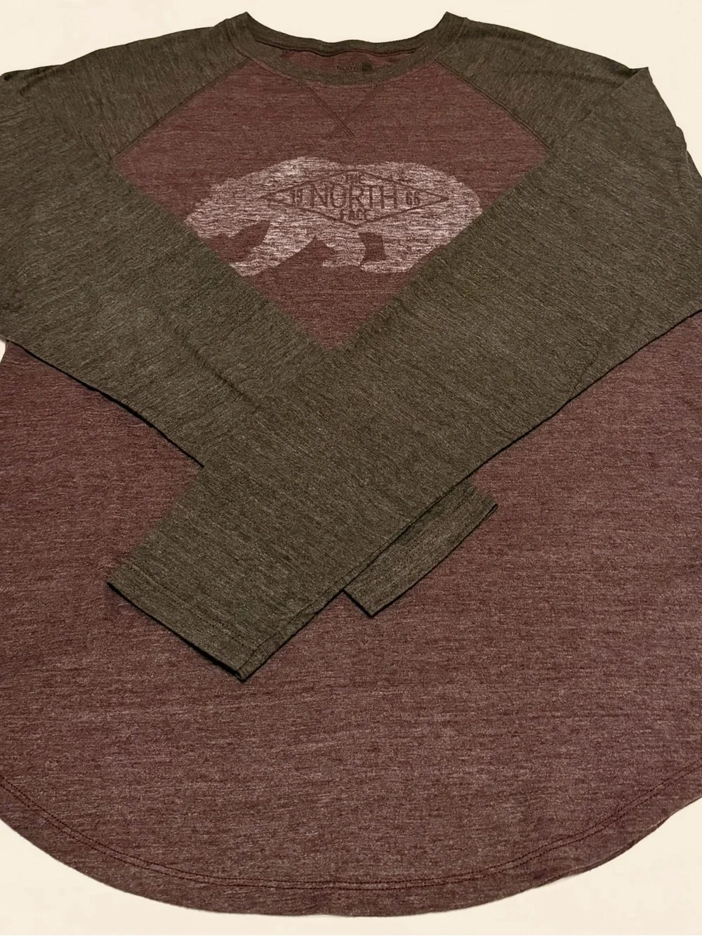 The North Face Mens Raglan Long Sleeve T-Shirt Size Large 2-Tone Bear Logo B13
